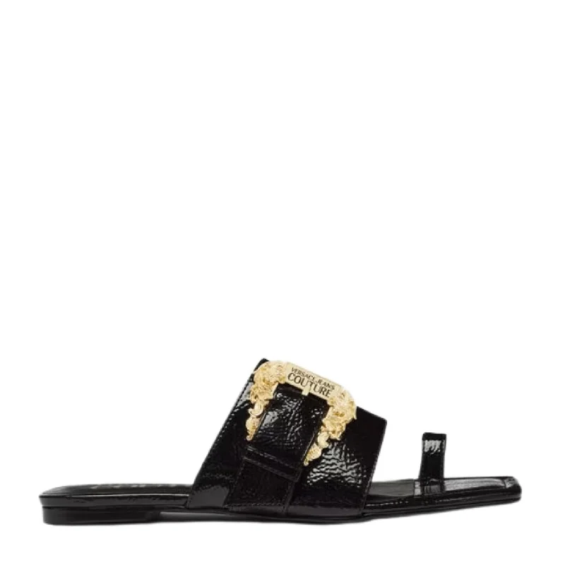Versace Jeans Couture Millie Baroque Buckle Mules Fashionable Cropped Denim Jeans