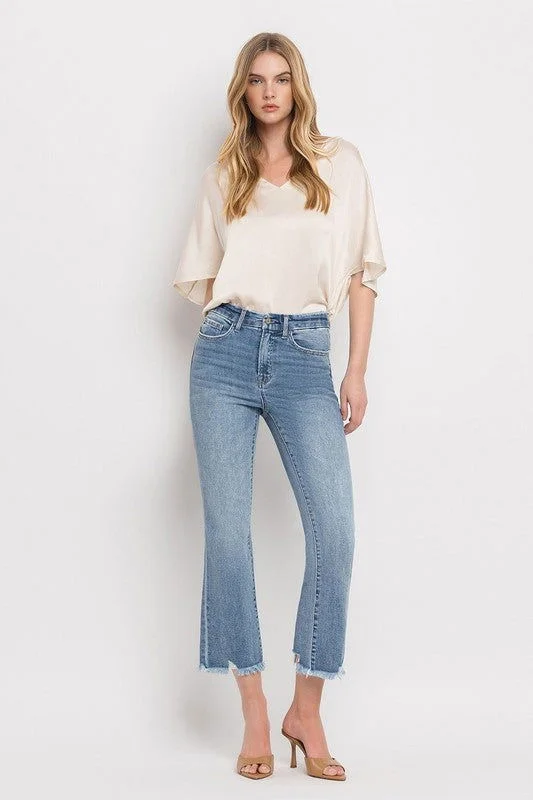 VERVET by Flying Monkey High Rise Crop Flare Jeans Stylish Cargo Style Jeans