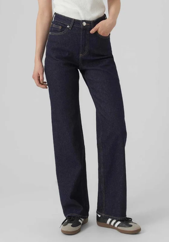 Vero Moda Tessa Wide Leg Jeans, Dark Blue Denim Fashionable Relaxed Fit Denim