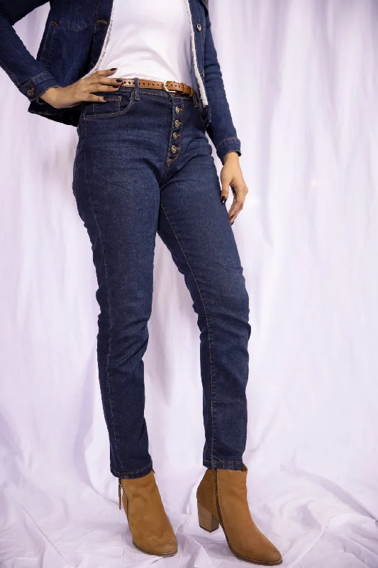 High Rise Dark Wash Jeans - W21 - WDJ0004 Fashionable Vintage Wash Jeans