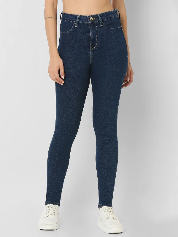 Spykar Dark Blue Super Slim Fit High Rise Jeans For Women Comfortable Boyfriend Jeans Spykar Dark Blue Super Slim Fit High Rise Jeans For Women Comfortable Boyfriend Jeans