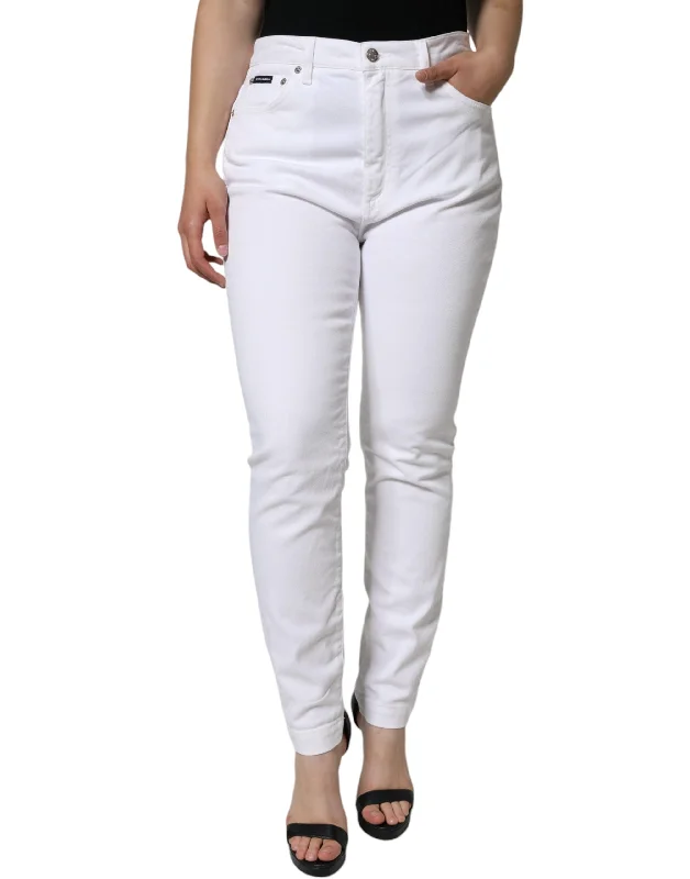 White Cotton Stretch AUDREY Skinny Jeans Stylish High-Waist Jeans