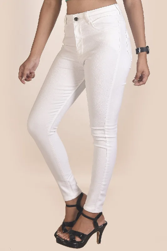 White skinny high rise women jeans Comfortable Straight-Legged Denim