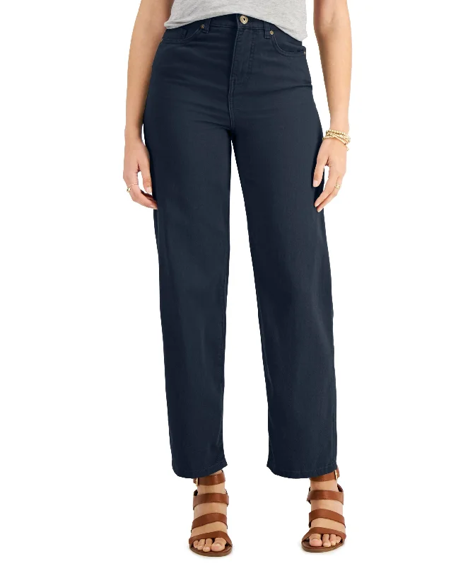 Wide-Leg Ankle-Length Jeans Comfortable Zip-Up Skinny Jeans