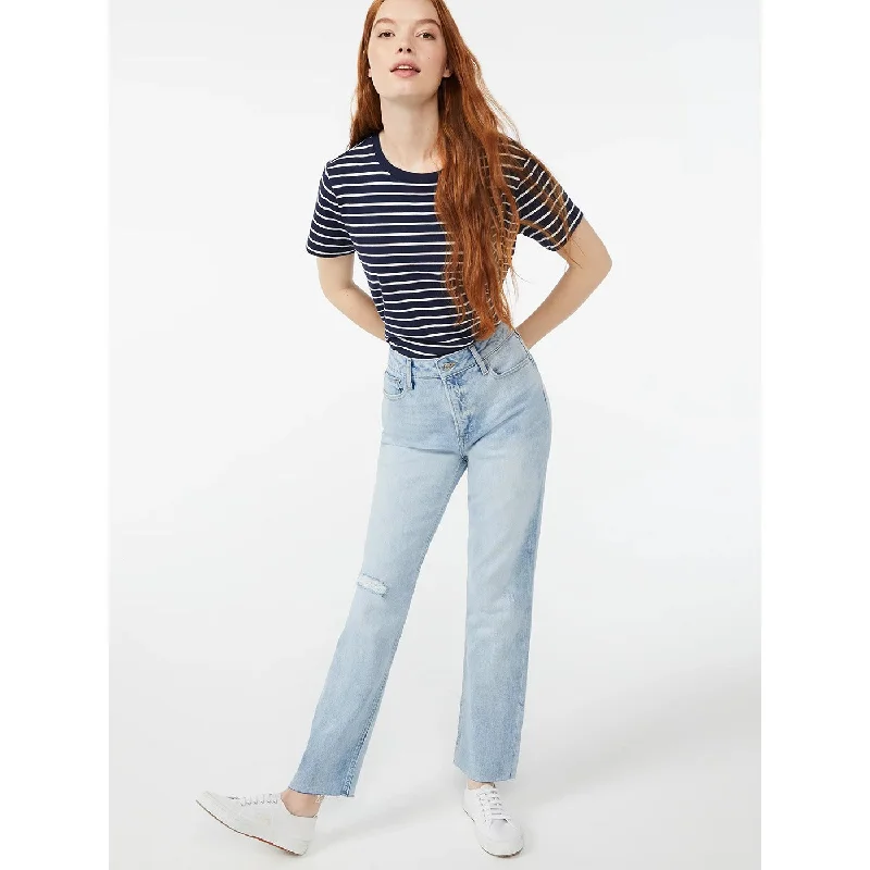 FA Super High Rise Straight Jeans Comfortable Zip-Fly Denim Jeans