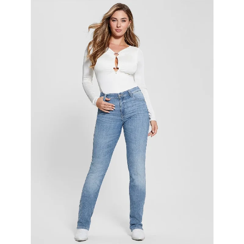 Light Blue Mid Sexy Straight Jeans Comfortable Full-Length Denim Jeans