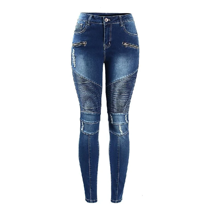 Motorcycle Biker Style  Stretch Jeans