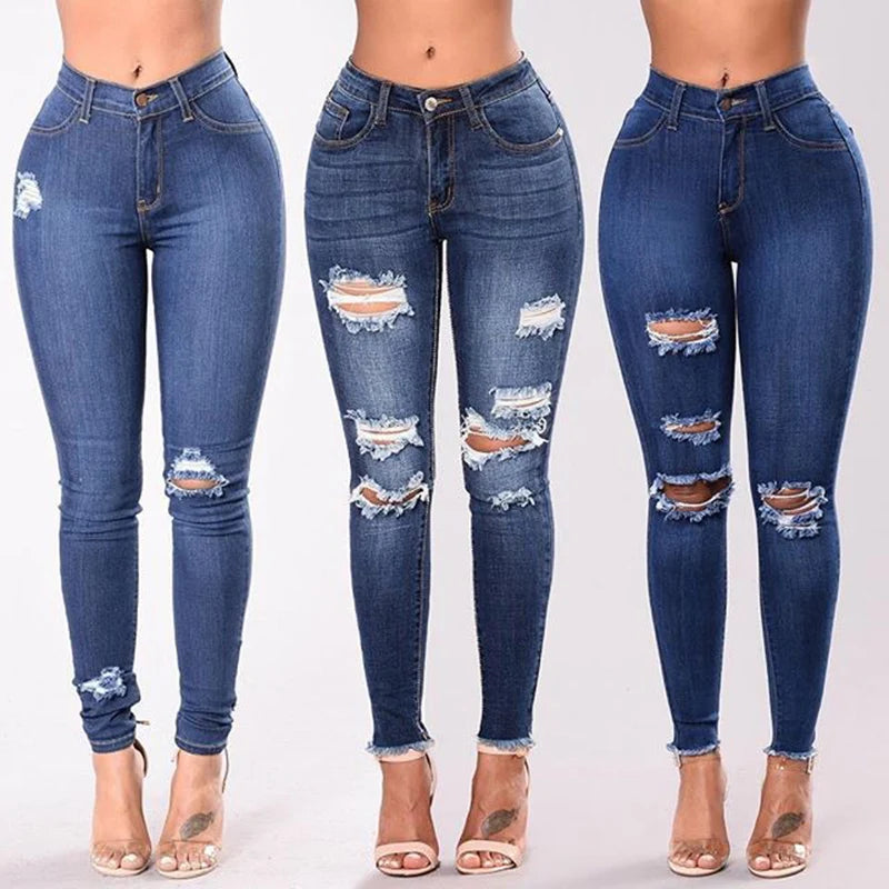 Women Stretch Skinny Ripped Jeans