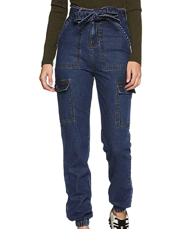 Women's Blue Relaxed Jeans Comfortable Straight-Legged Denim