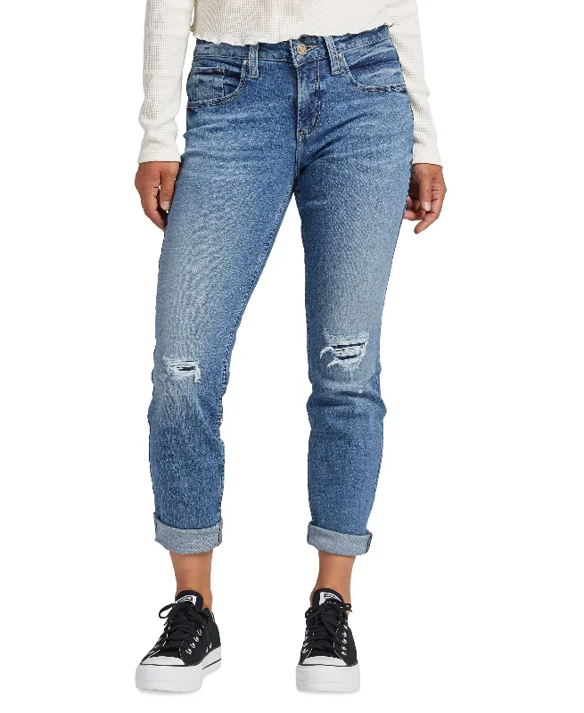 Women's Boyfriend Mid-Rise Slim Ripped Jeans