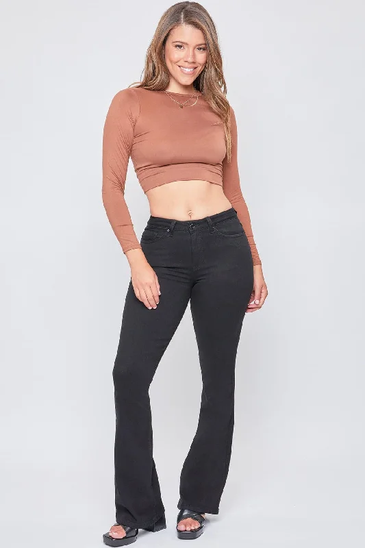 Women's Essential Non-Distressed Flare Jeans Trendy Low-Rise Slim Jeans