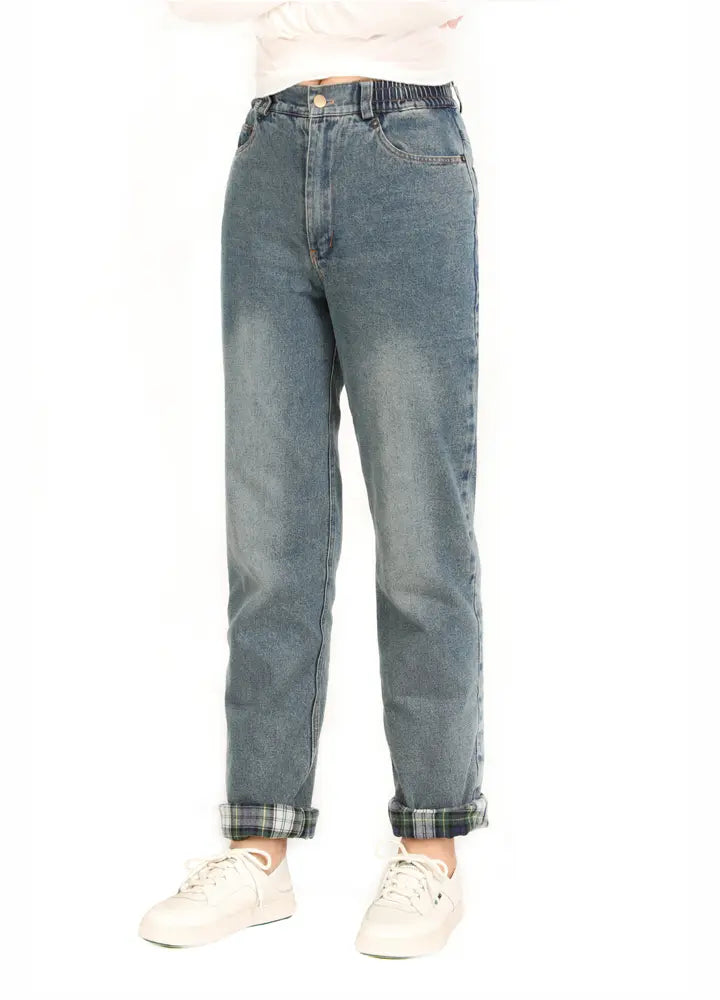 Women's Flannel Lined Jeans,Straight Leg Chic Dark-Wash Skinny Jeans
