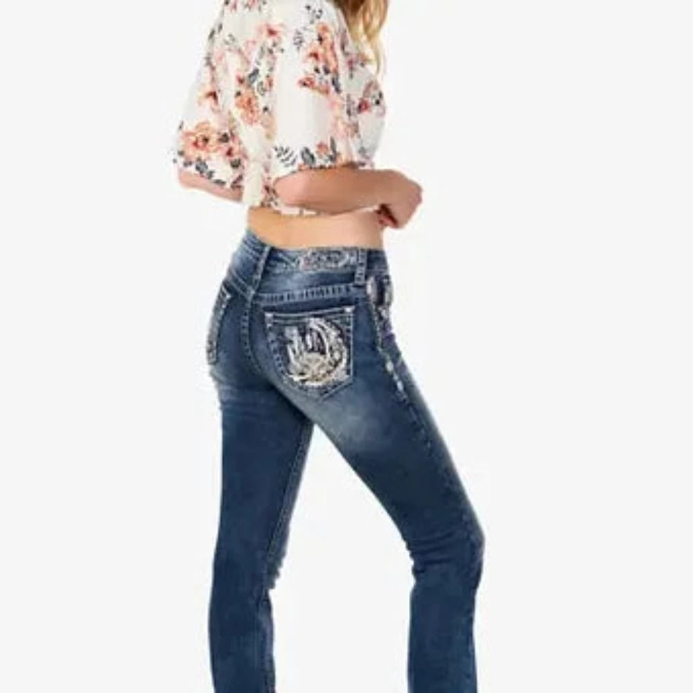 Women's Grace In LA DREAM CATCHER WESTERN DENIM BOOTCUT JEANS Stylish Slim Fit Denim