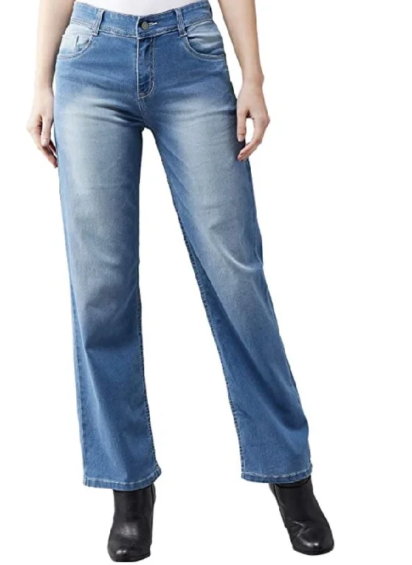 Women's Light Blue Wide-Leg Mid Rise Regular Length Jeans Comfortable Full-Length Denim Jeans Women's Light Blue Wide-Leg Mid Rise Regular Length Jeans Comfortable Full-Length Denim Jeans