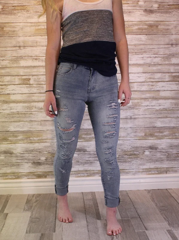 Youaxon Mid-High Waist Ripped Skinny Jeans Casual High-Waisted Bootcut Jeans